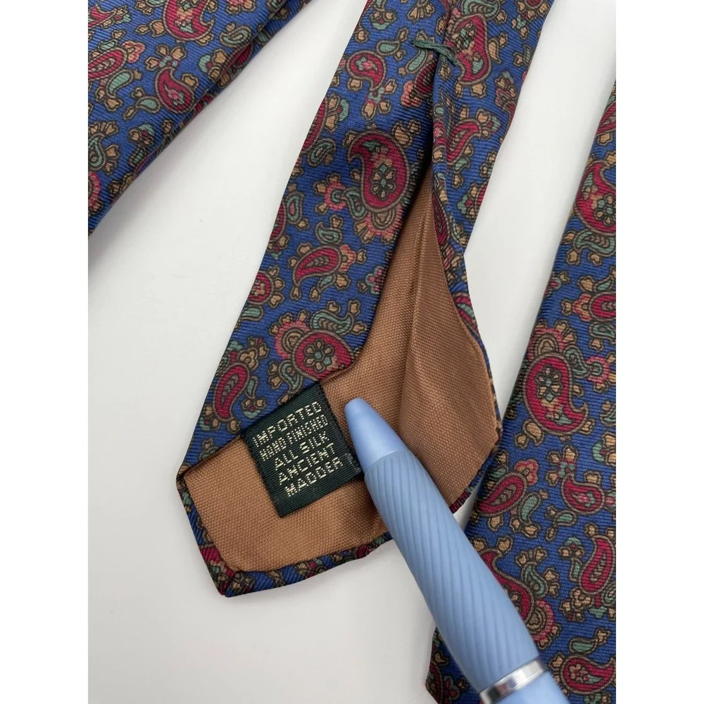 BERT PULITZER Men's Silk Paisley Necktie Blue Red Green - Picture 3 of 5